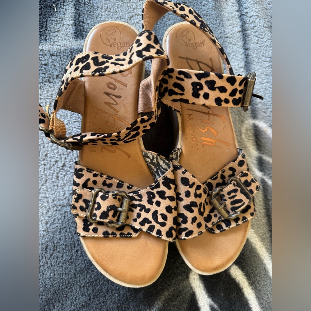 Blowfish Tan and Black Leopard Sandals